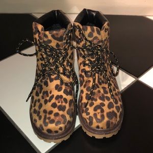 Leopard print combat boots